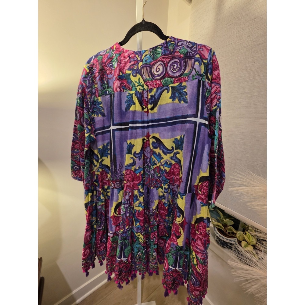 ANTICA SARTORIA NWT PURPLE PINK & YELLOW CHERUB PRINT SHORT DRESS OS Resort - Picture 8 of 16